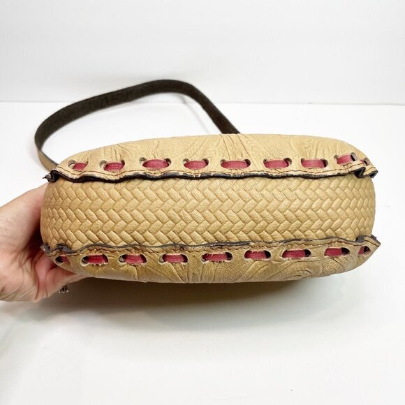 Genuine Leather Embossed Floral Tooled Saddle Bag Cream Purse Crossbody Bohemian - Picture 5 of 7